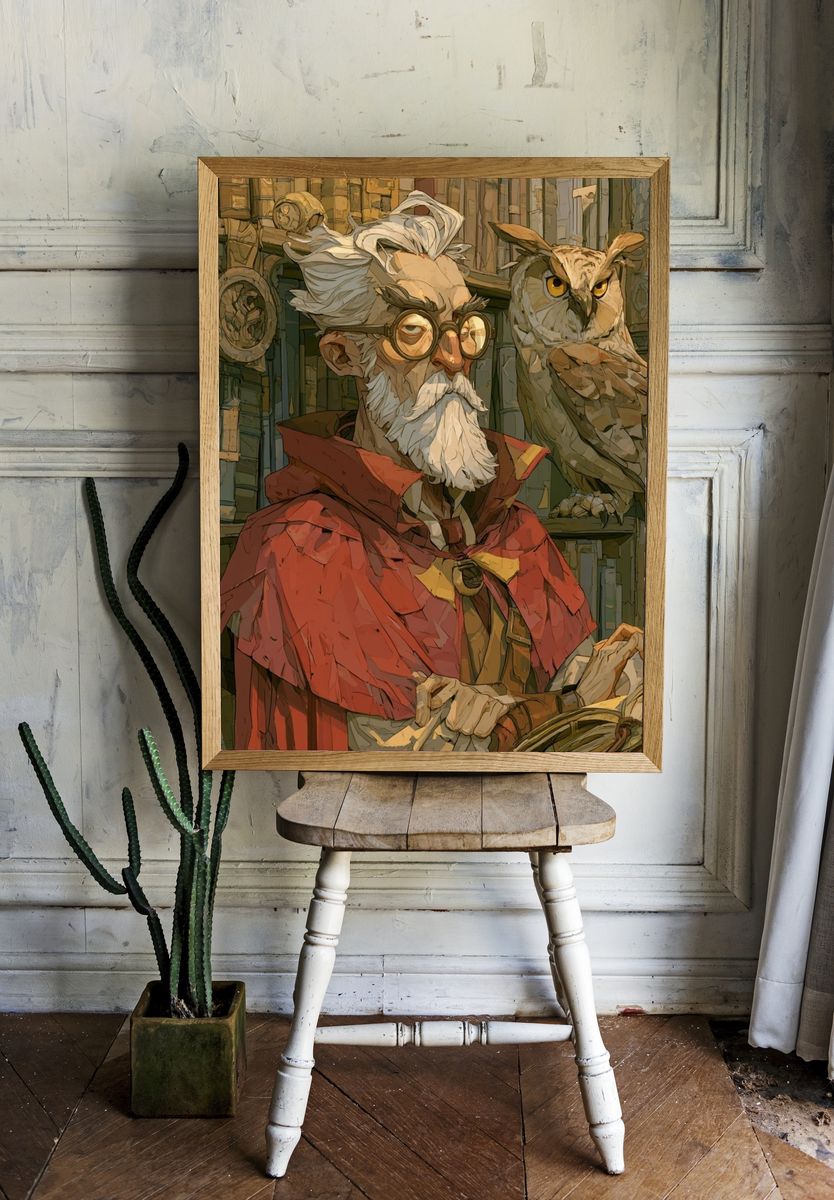 Wizard and Owl Illustration Poster. room preview