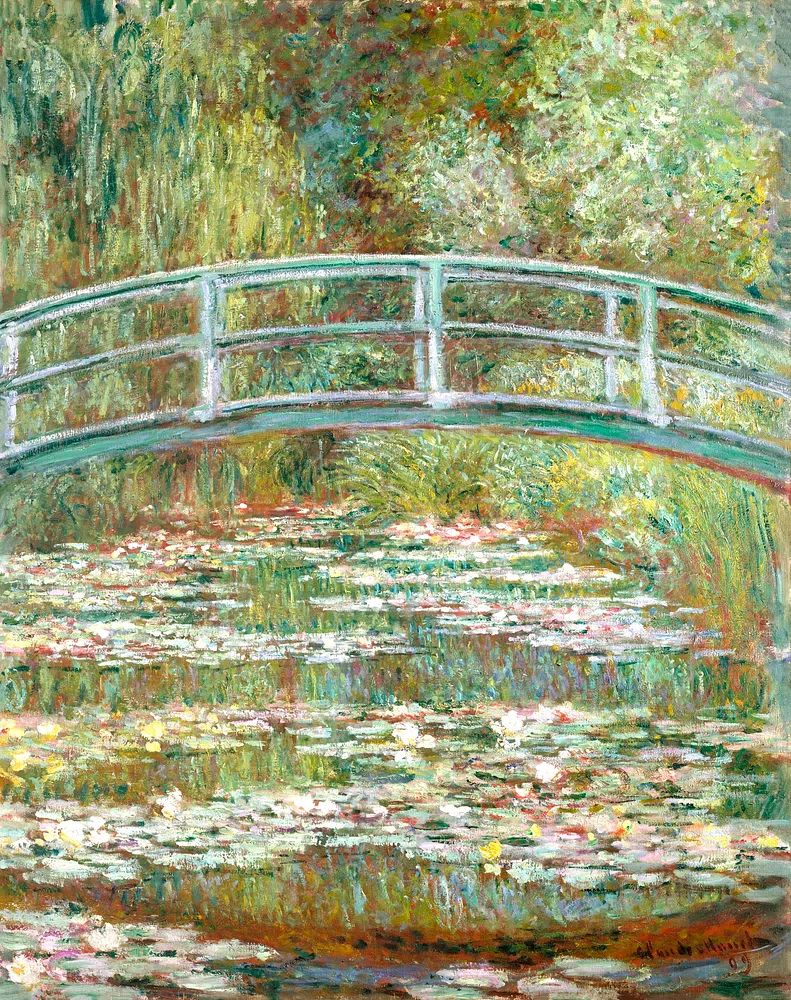 Water Lilies and Bridge — Impressionism Print. poster — fine-art art