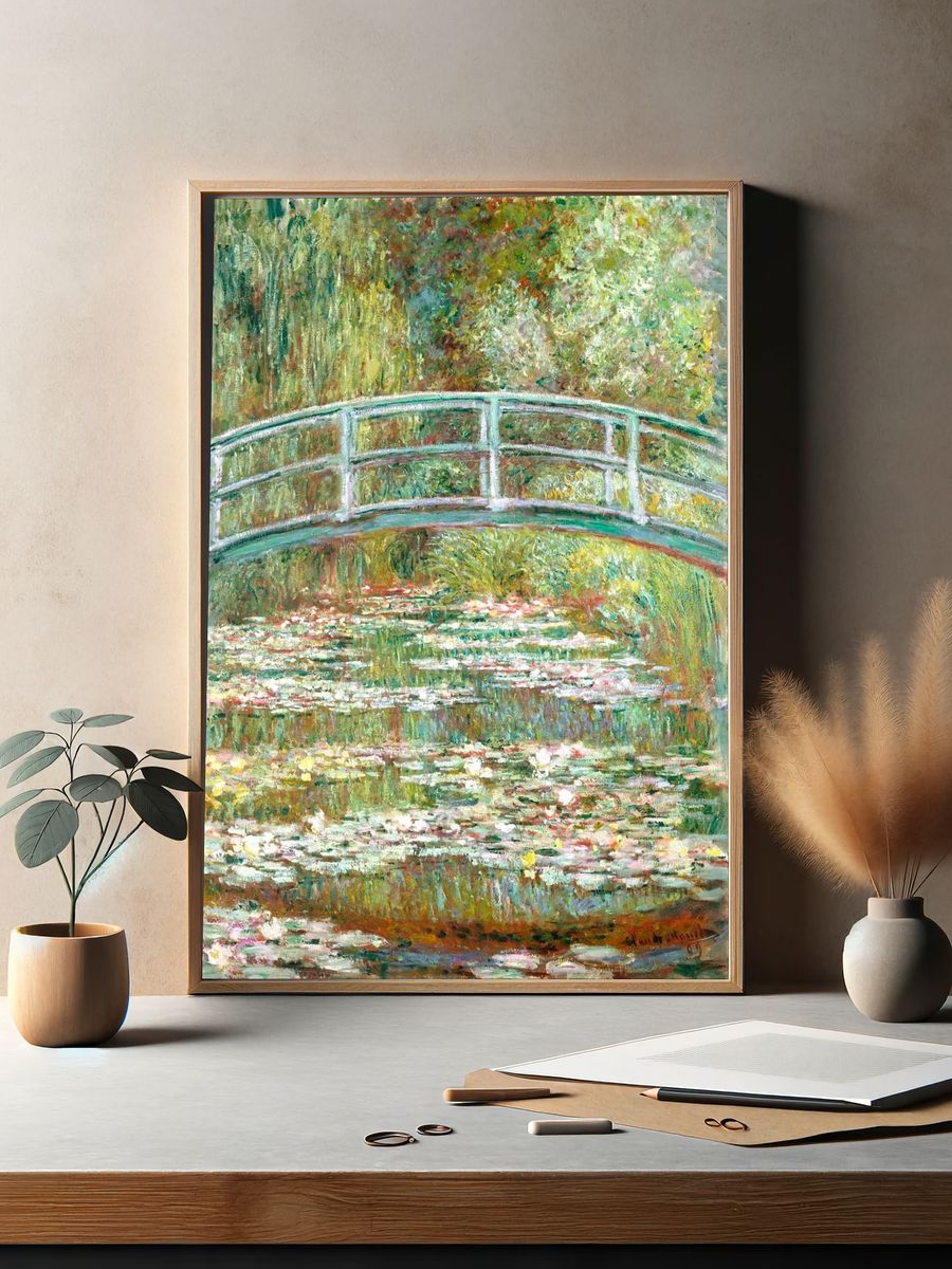 Water Lilies and Bridge — Impressionism Print. — room view 2