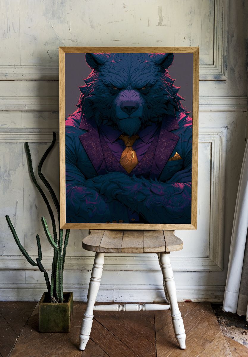 Wolf Gentleman Digital Art Poster. — room view 1