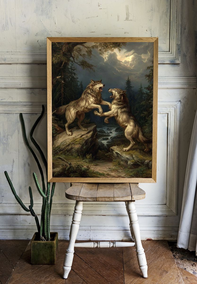 Fierce Wolves in Battle — Fine Art Print room preview