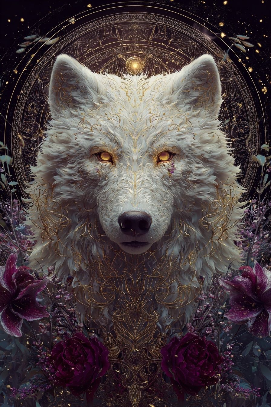 Majestic White Wolf — Digital Art Print.