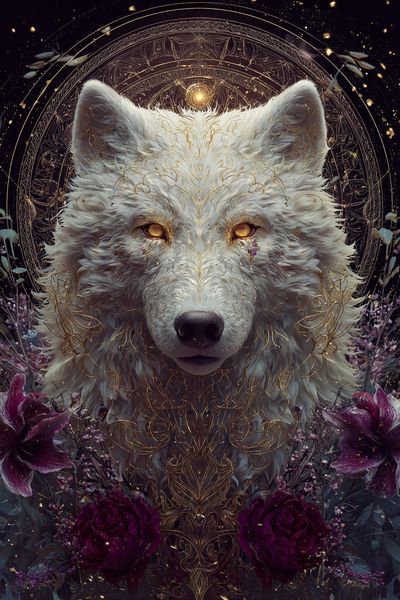 Majestic White Wolf — Digital Art Print. poster