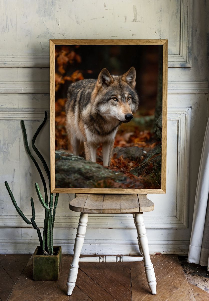 Wolf in Autumn Forest Photography Poster room preview