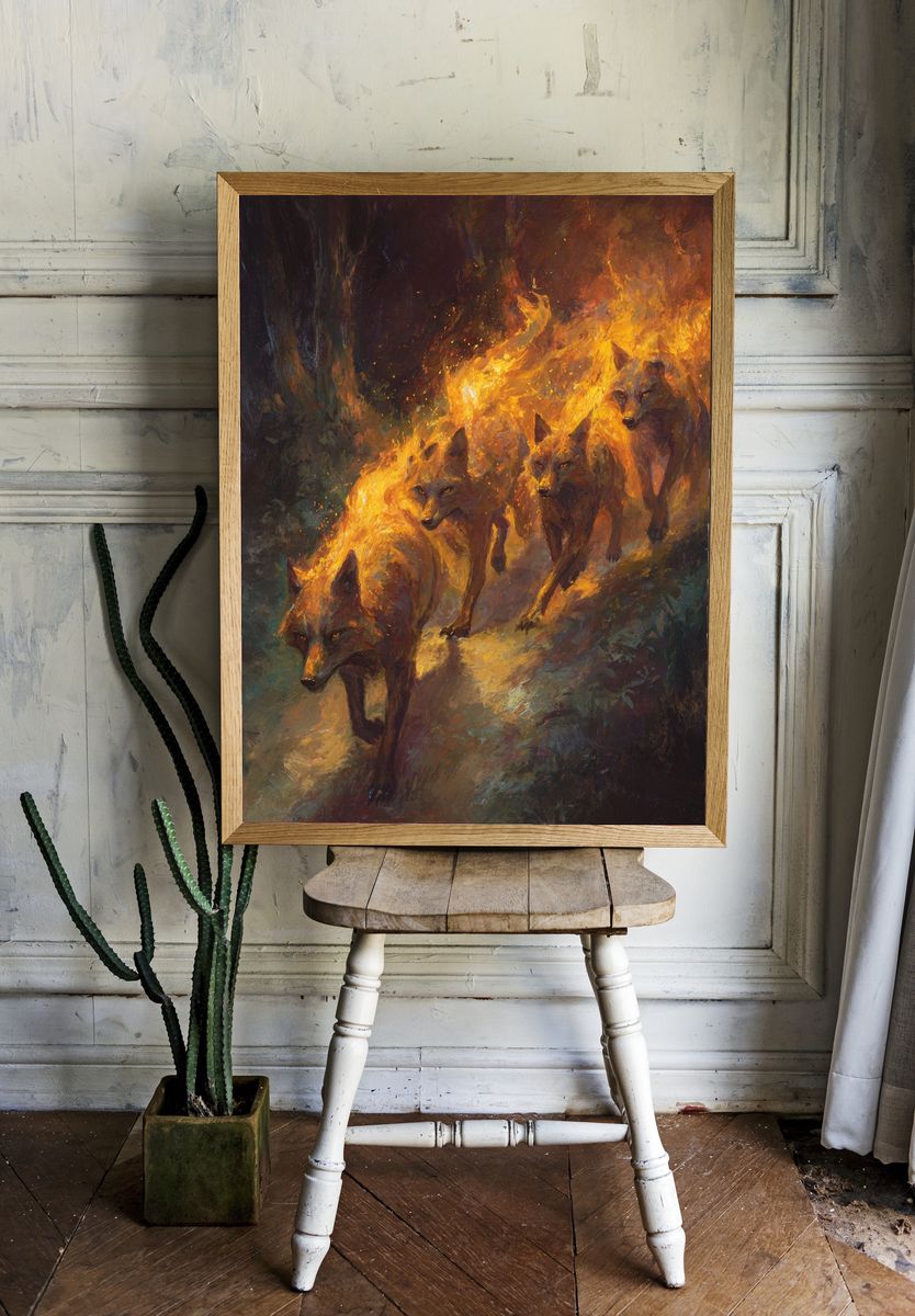 Running Wolves — Fine-Art Print. — room view 1