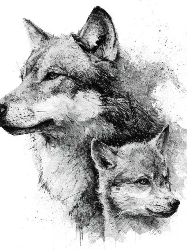 Wolf Duo Ink Poster. poster detail