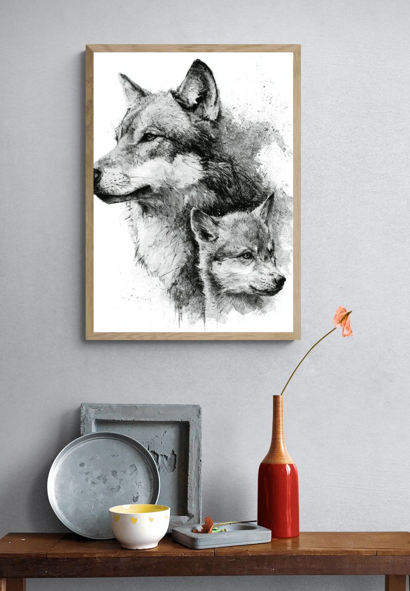 Wolf Duo Ink Poster. — room view 3