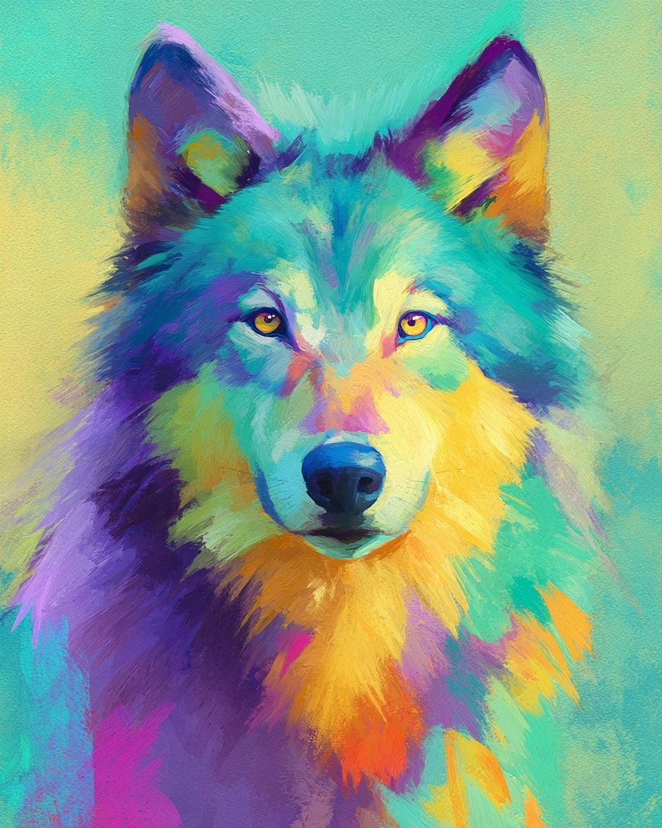 Colorful Wolf Portrait Poster. poster detail