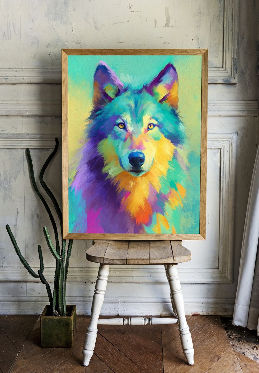 Colorful Wolf Portrait Poster room preview