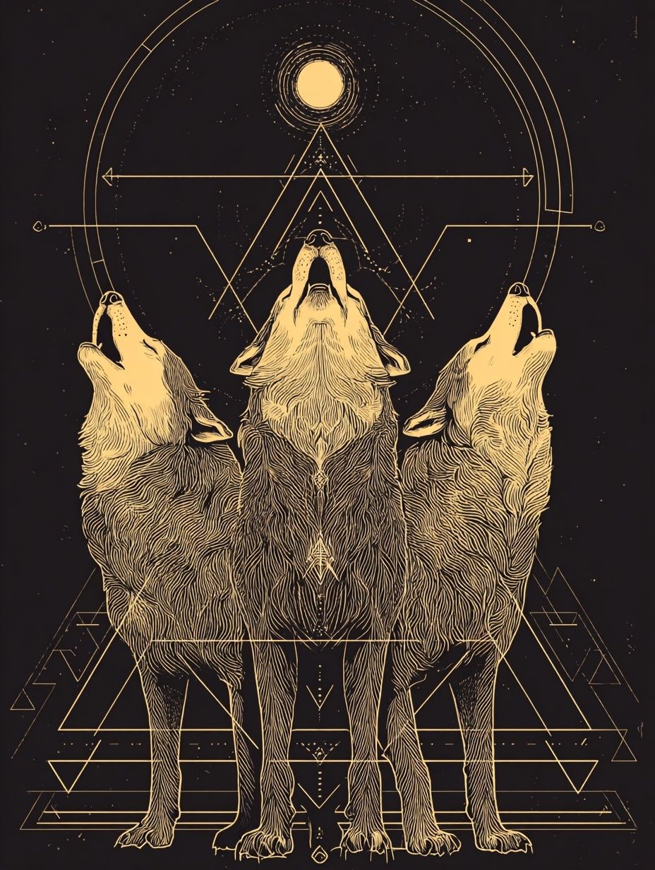 Howling Wolves Geometric Print. poster detail