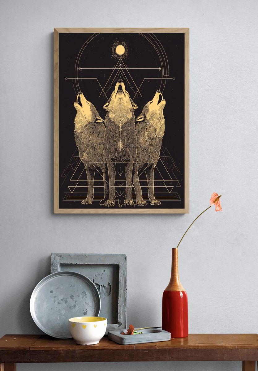 Howling Wolves Geometric Print. — room view 3
