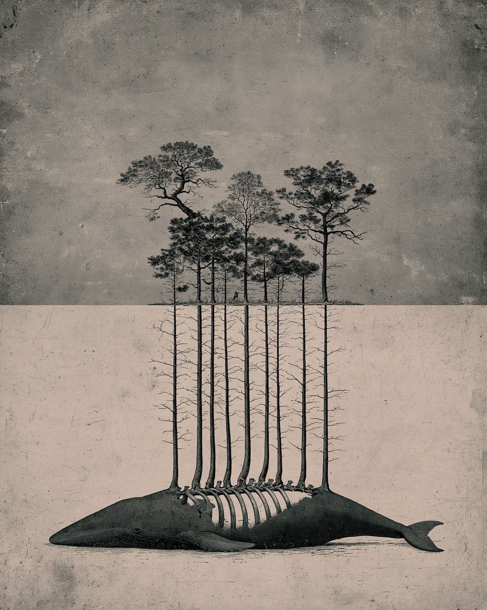 Whale Forest Surrealism Poster. poster detail