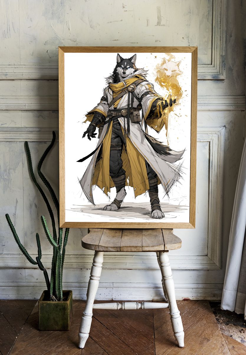 Wolf Mage Digital Art Poster. room preview