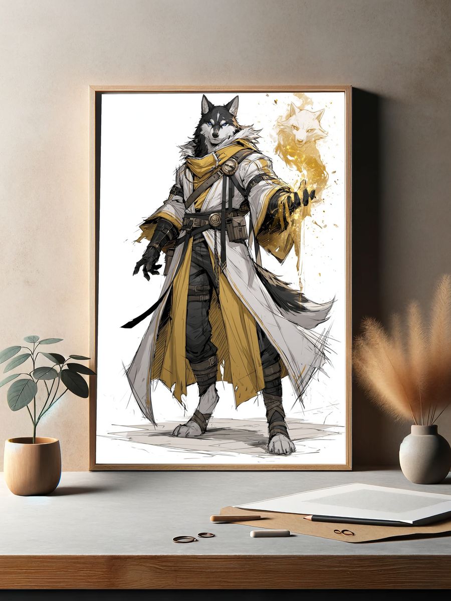 Wolf Mage Digital Art Poster. — room view 2