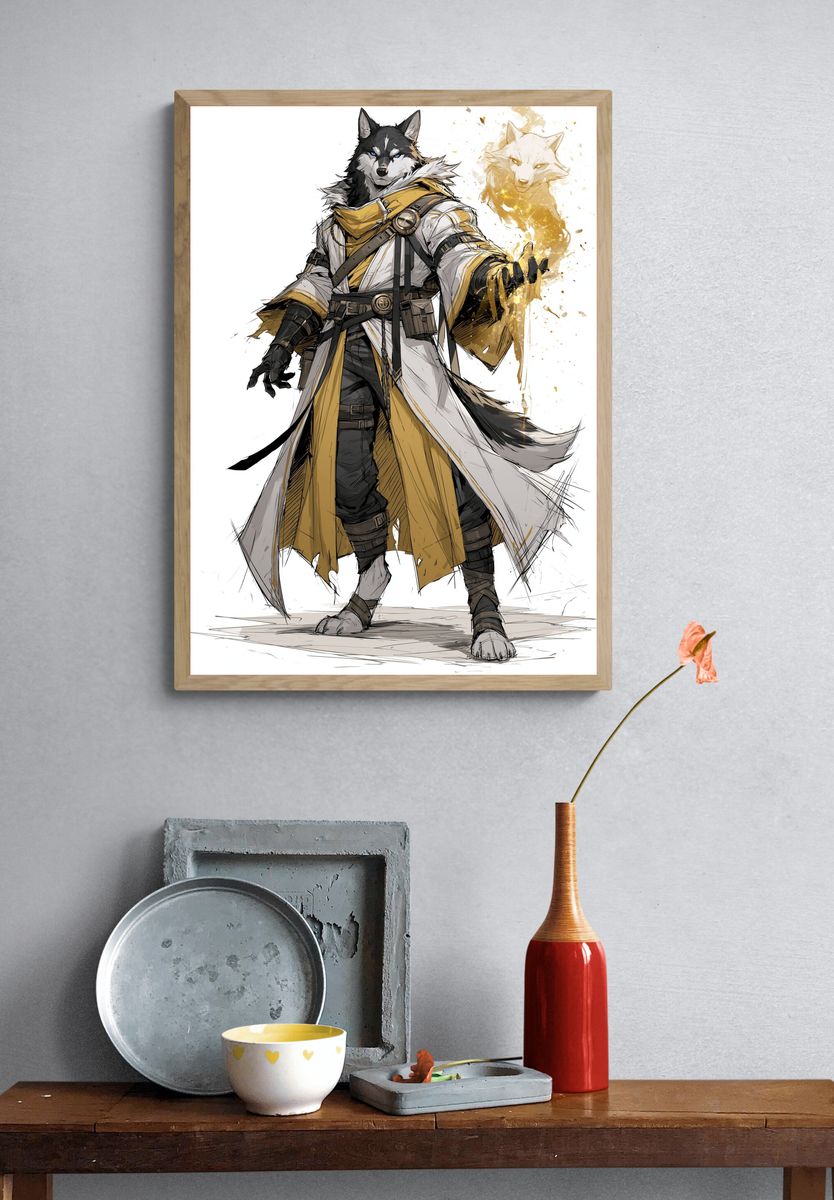 Wolf Mage Digital Art Poster. — room view 3