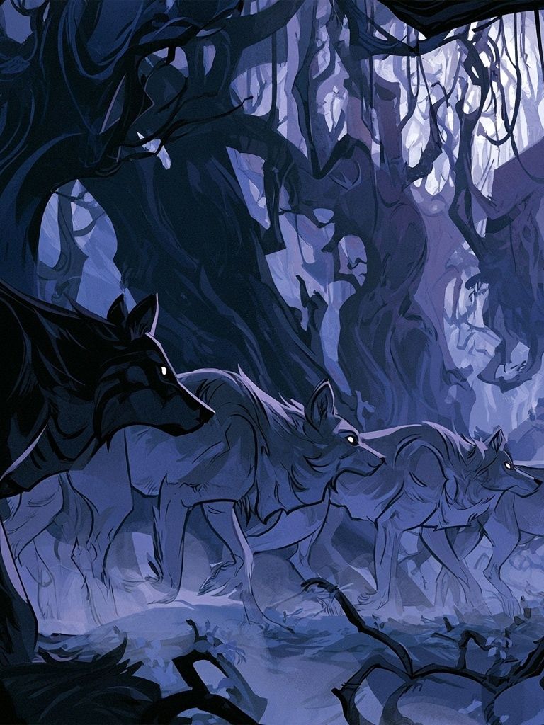 Wolf Pack in Moonlit Forest Poster. poster — animals art