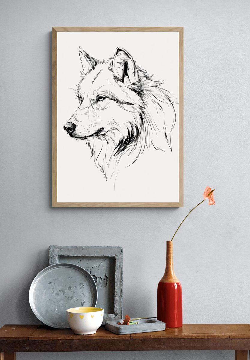 Wolf Line Art Poster. — room view 3