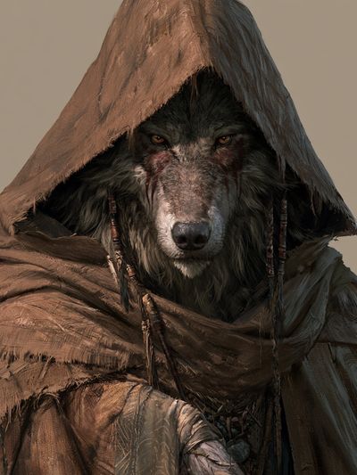 Hooded Wolf Portrait Print. poster