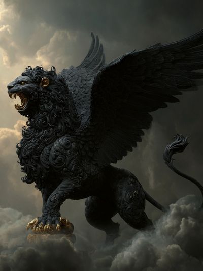 Winged Lion Fantasy Print. poster