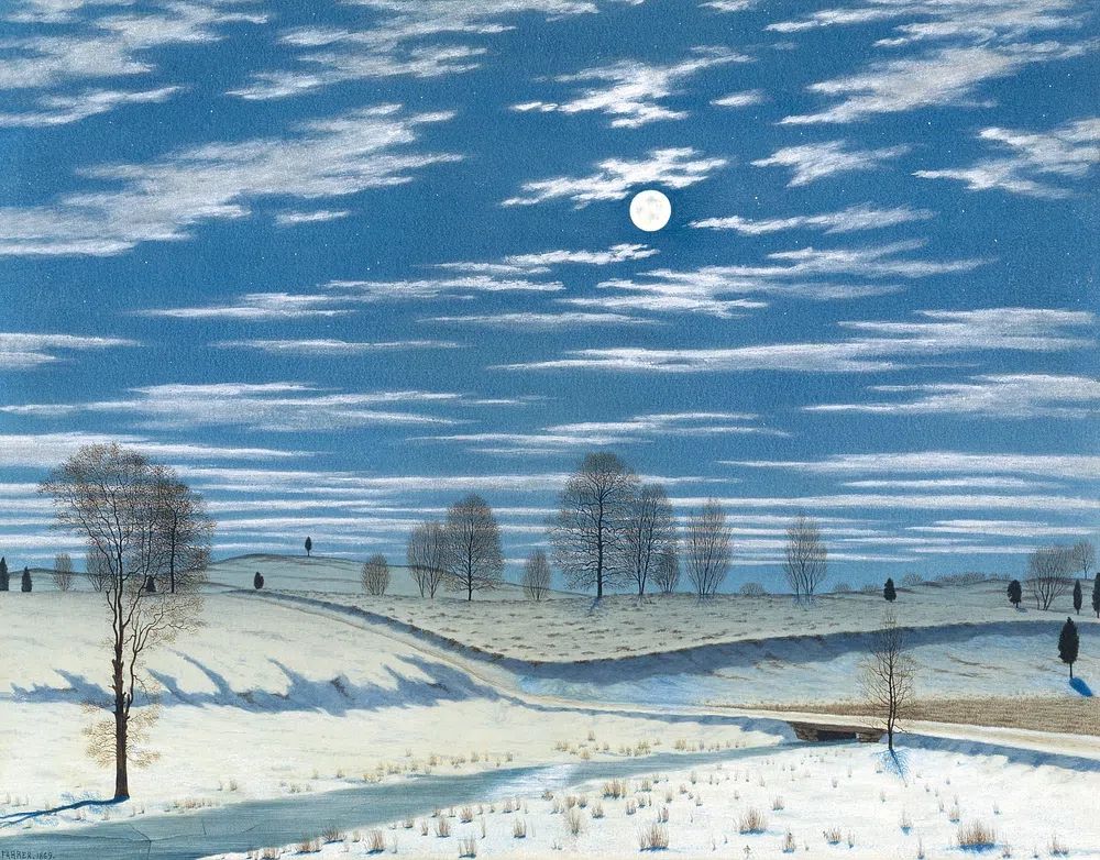Moonlit Winter Landscape Poster.