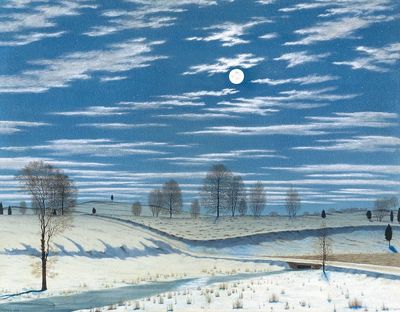 Moonlit Winter Landscape Poster. poster