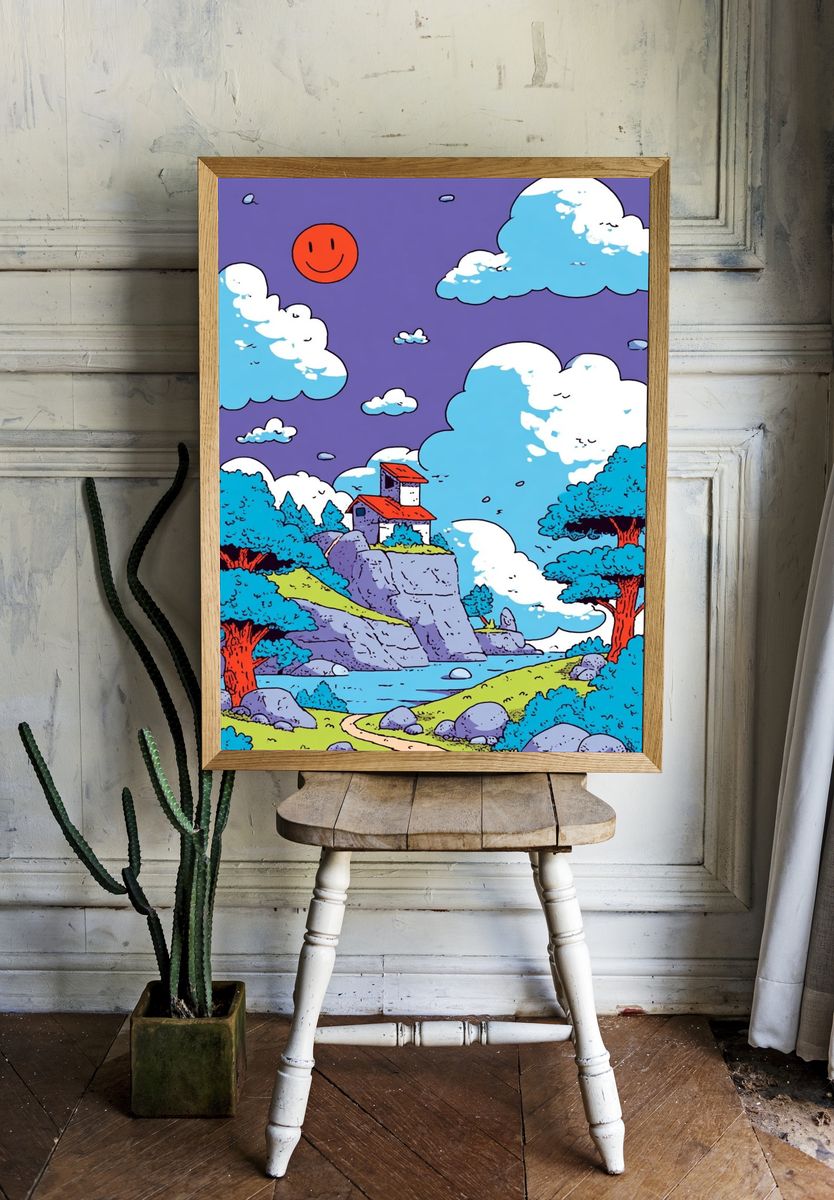 Whimsical Landscape — Illustration Print. room preview