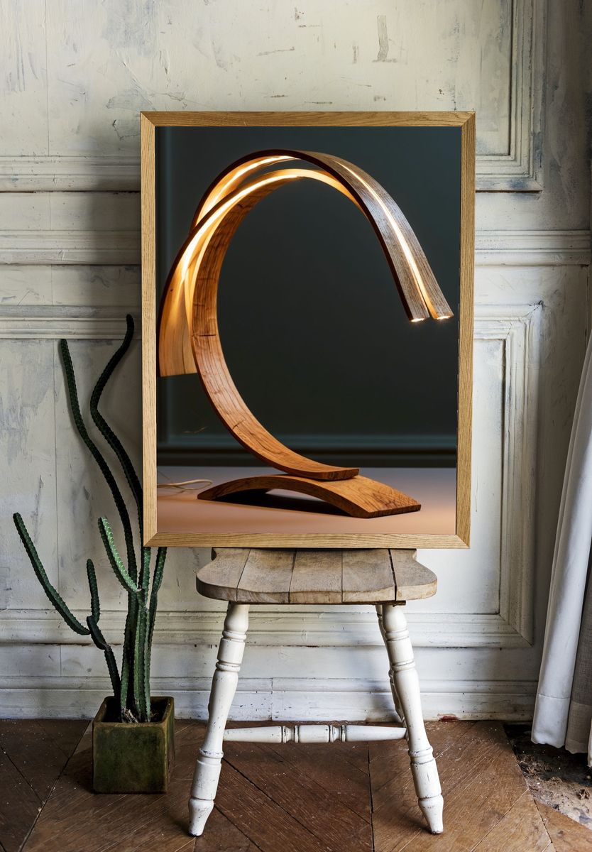 Sculptural Wooden Lamp Photography Poster. — room view 1
