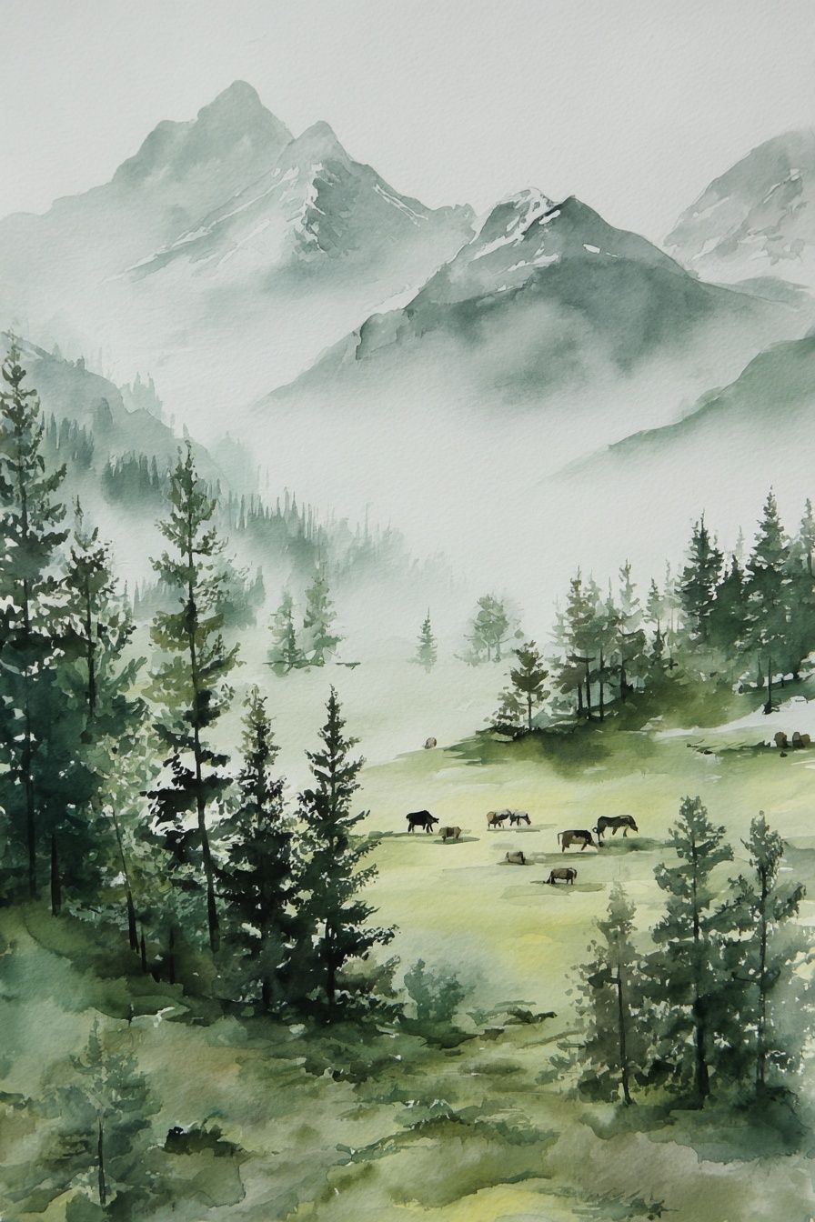 Mountain Landscape — Watercolor Print. poster detail
