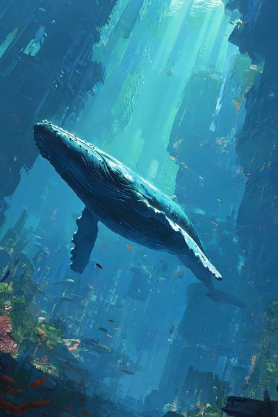 Humpback Whale in Underwater City Poster. poster print