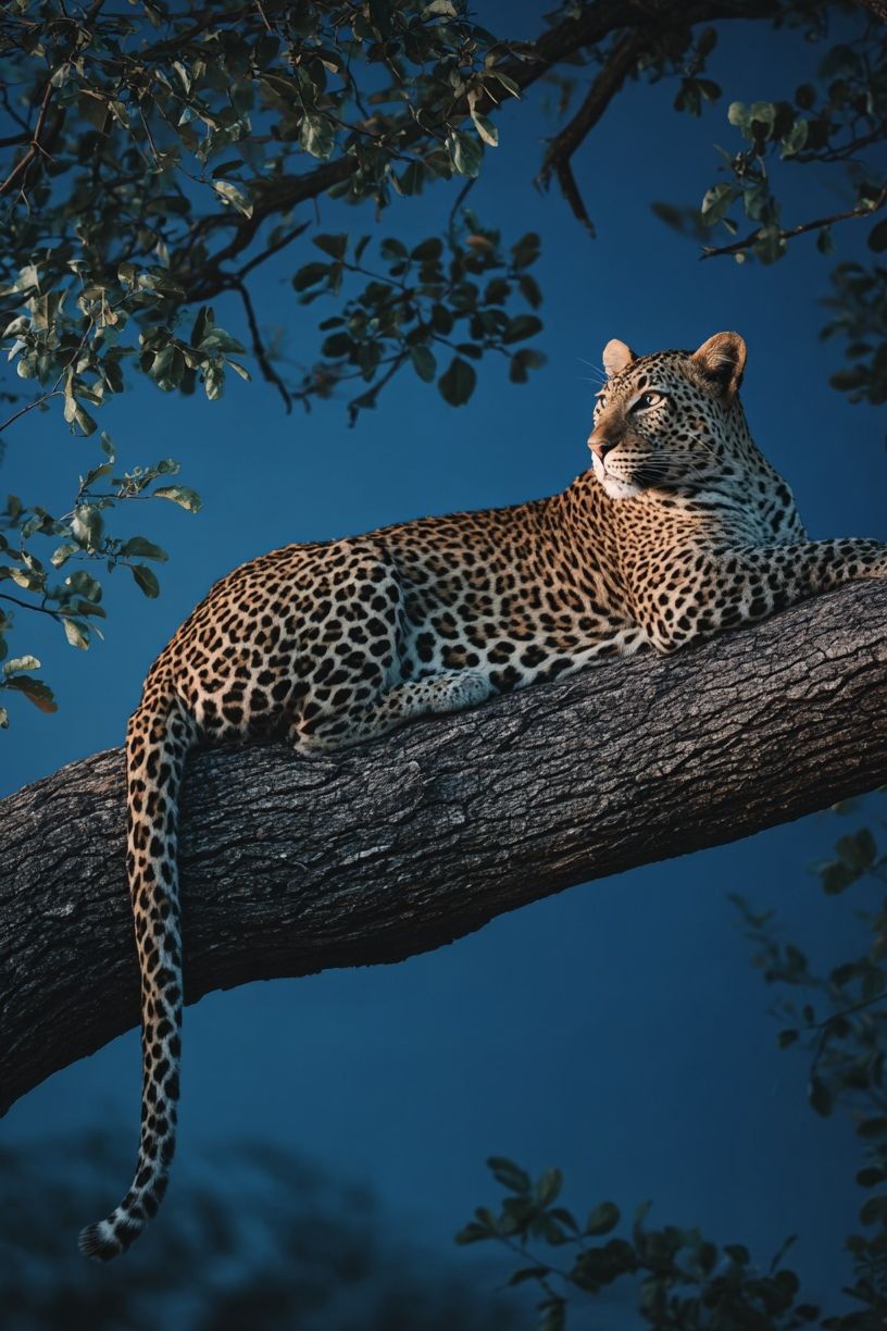 Leopard in Tree — Wildlife Photography Poster.
