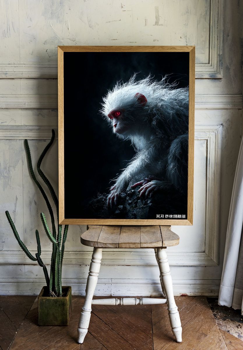 Mysterious White Monkey Poster. — room view 1