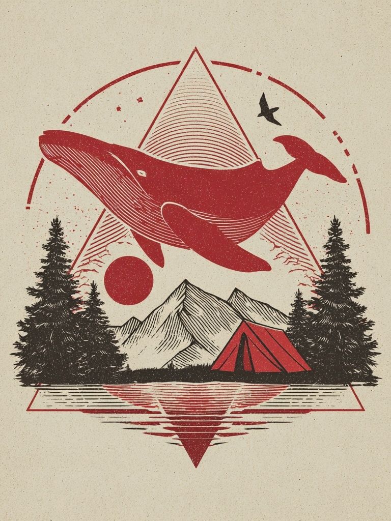 Whale and Mountains — Vintage Print.
