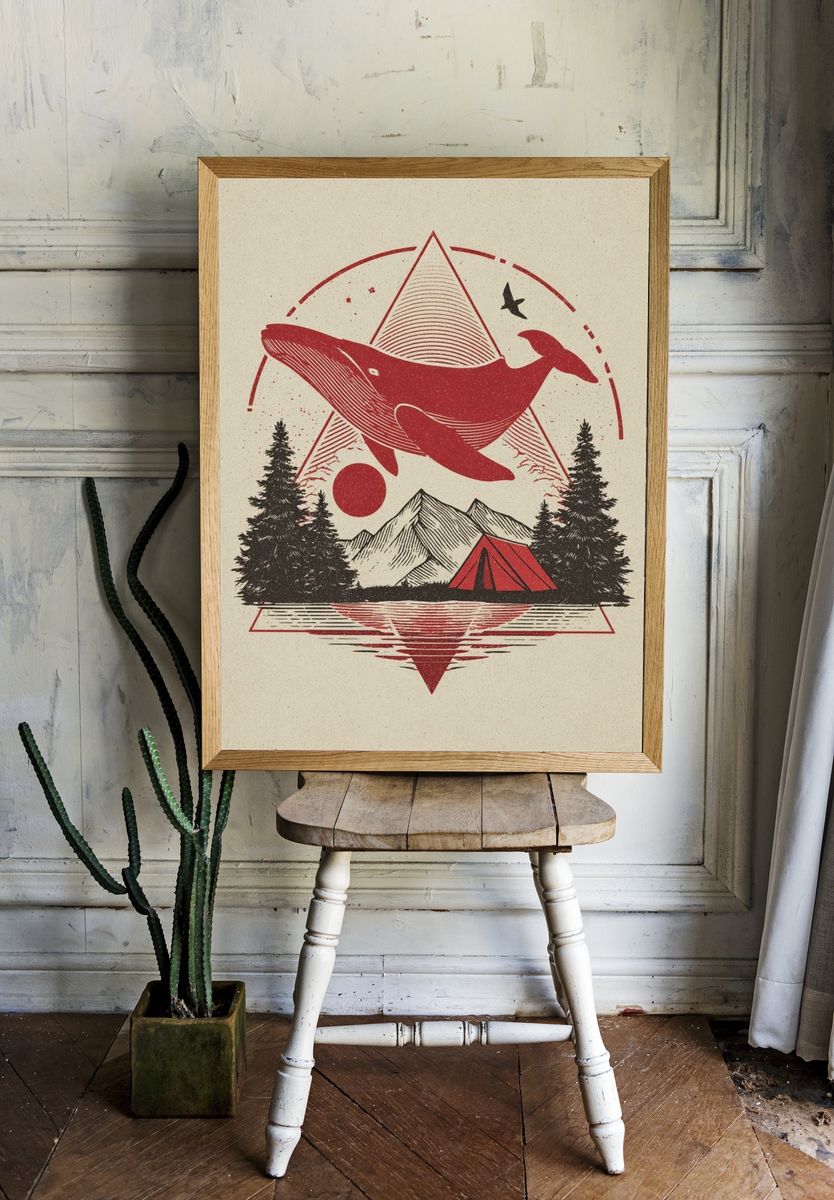 Whale and Mountains — Vintage Print room preview