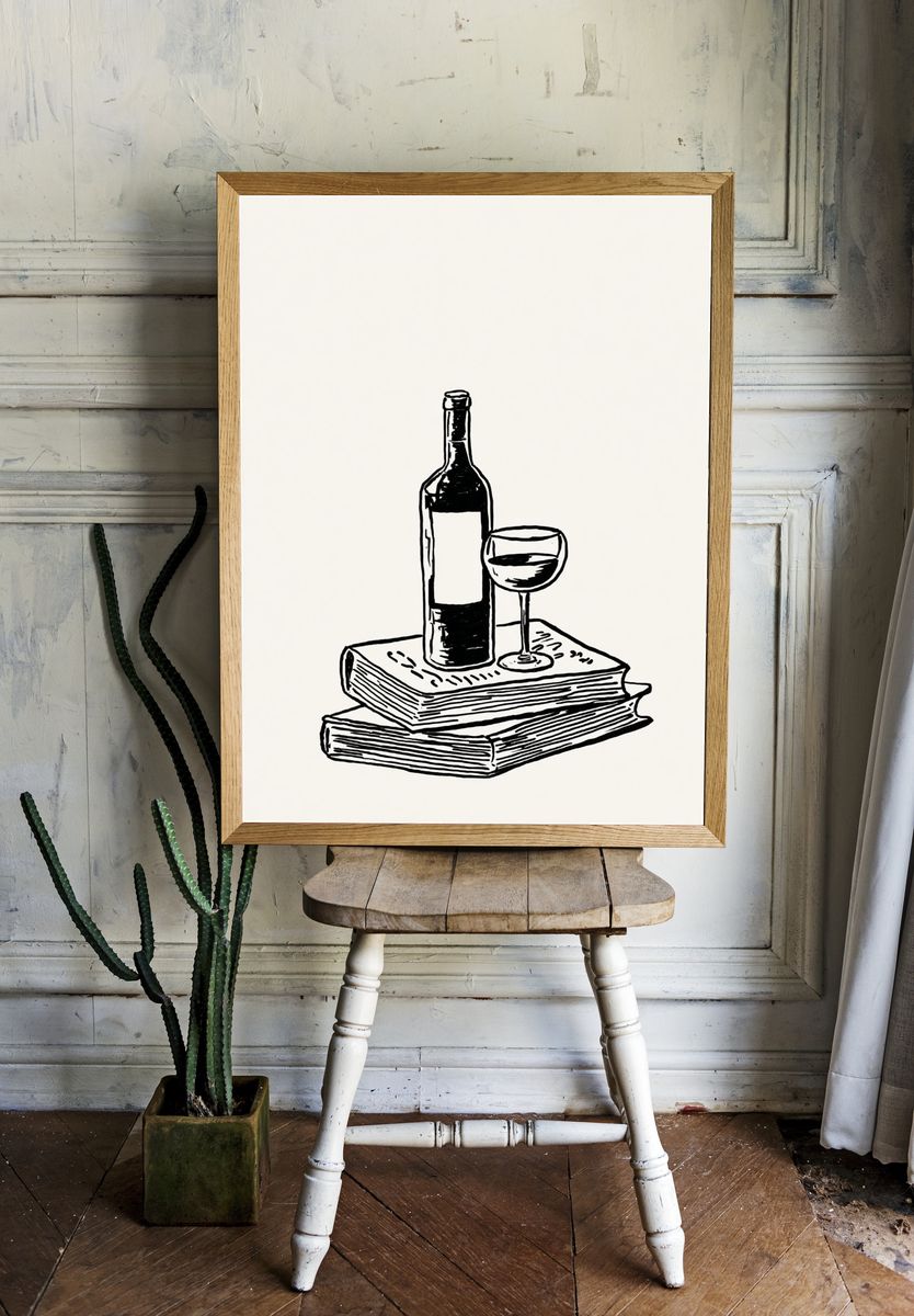 Wine Bottle Still Life Illustration Poster. — room view 1