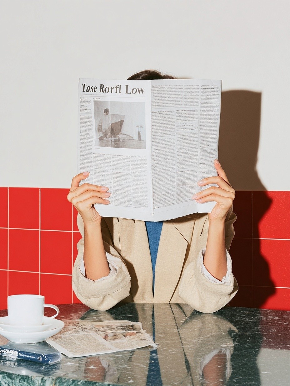Woman Reading Newspaper — Photography Print.