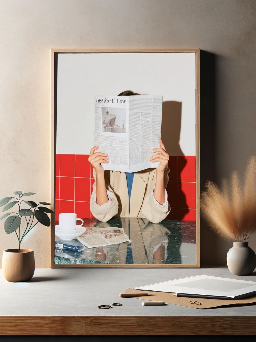 Woman Reading Newspaper — Photography Print. — room view 2
