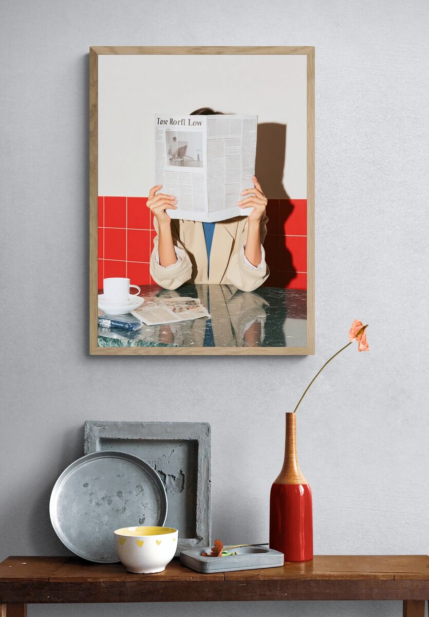 Woman Reading Newspaper — Photography Print. — room view 3