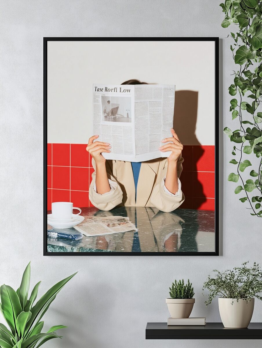 Woman Reading Newspaper — Photography Print. — room view 4