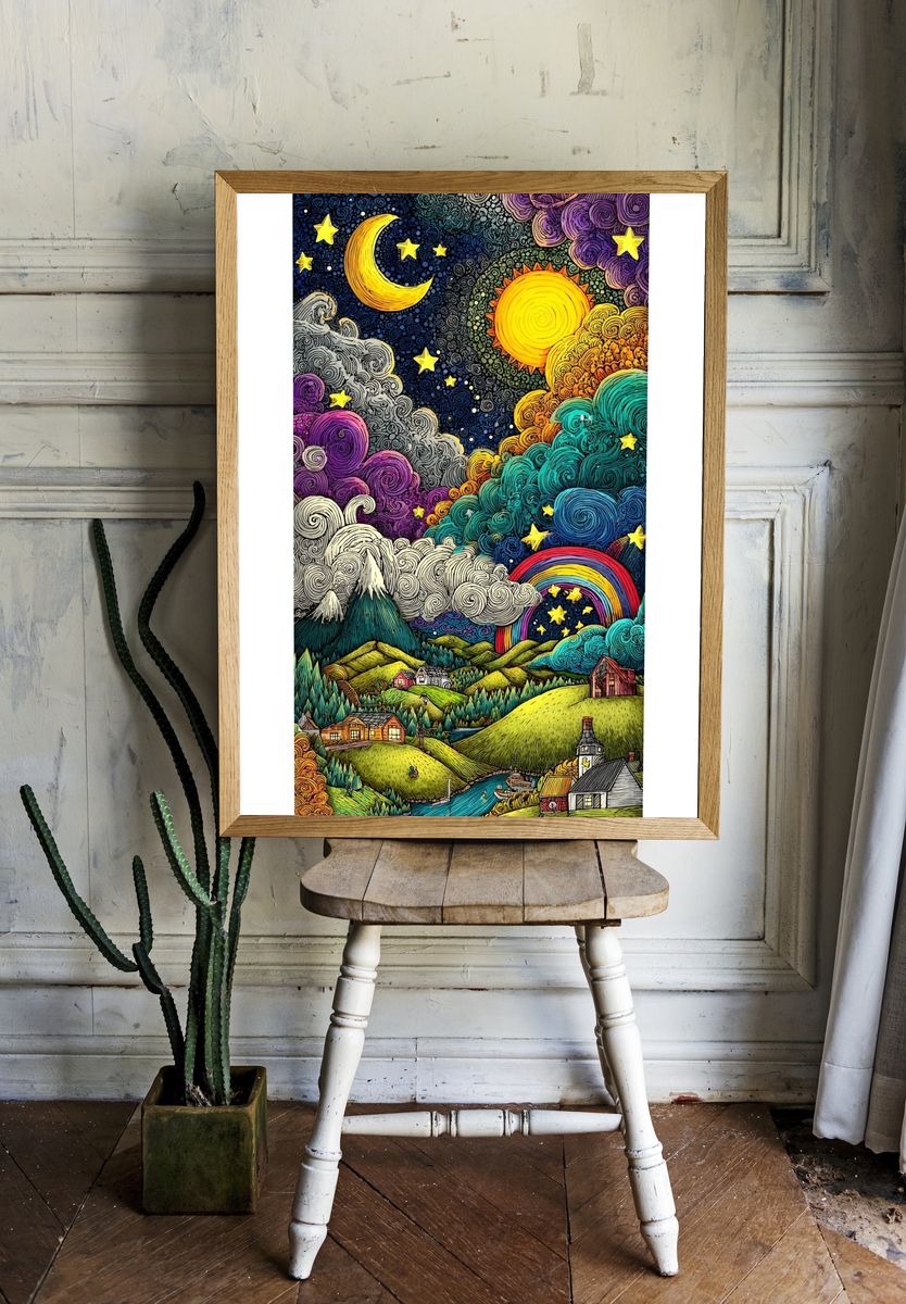 Whimsical Night Sky — Illustration Print room preview