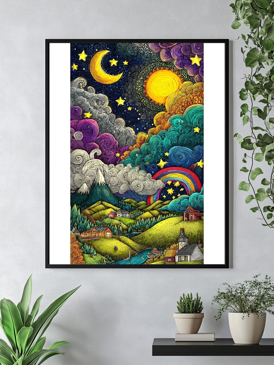 Whimsical Night Sky — Illustration Print. — room view 4