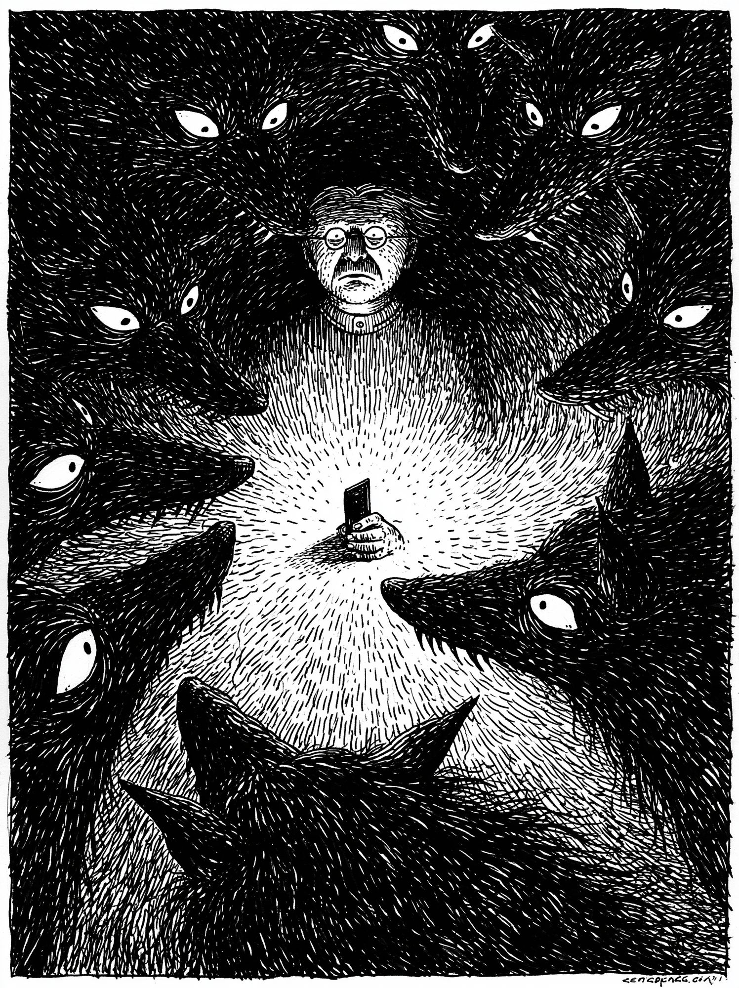 Wolf Circle Ink Poster. poster detail
