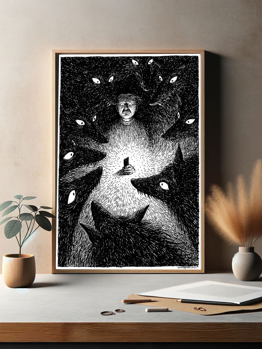 Wolf Circle Ink Poster. — room view 2