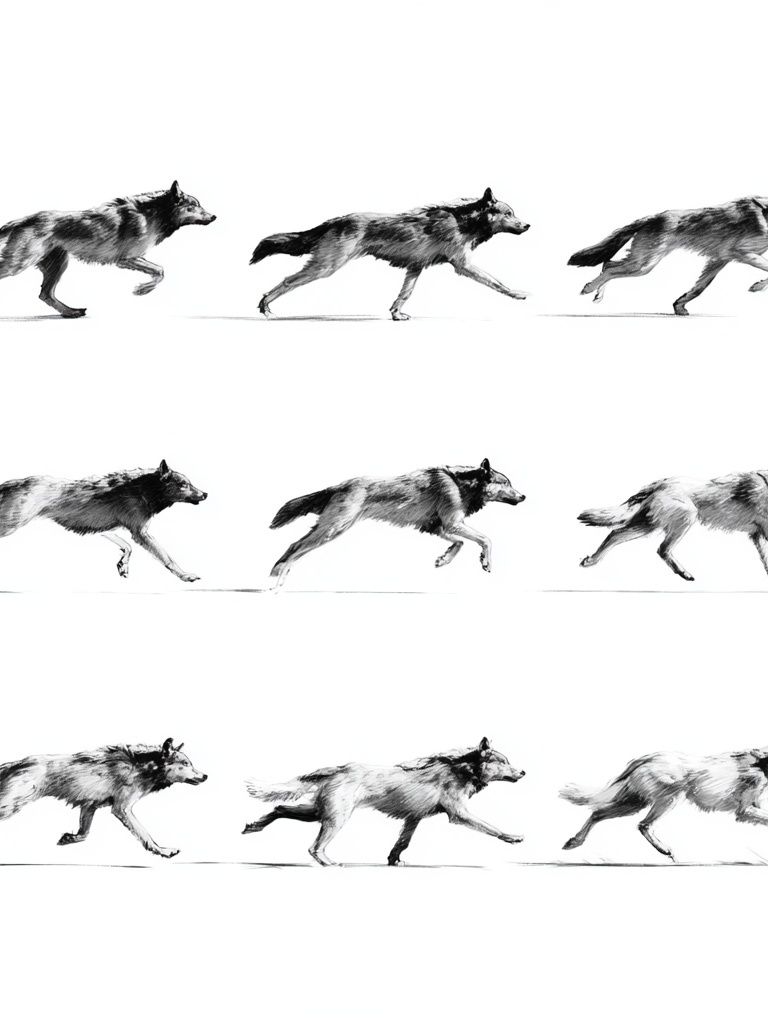 Running Wolves Black-White Print. poster — animals art