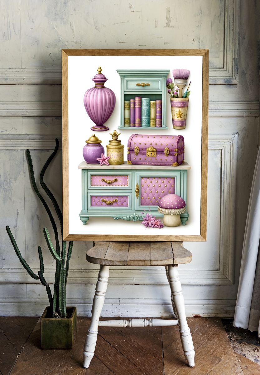 Whimsical Pastel Vanity Illustration Poster. room preview