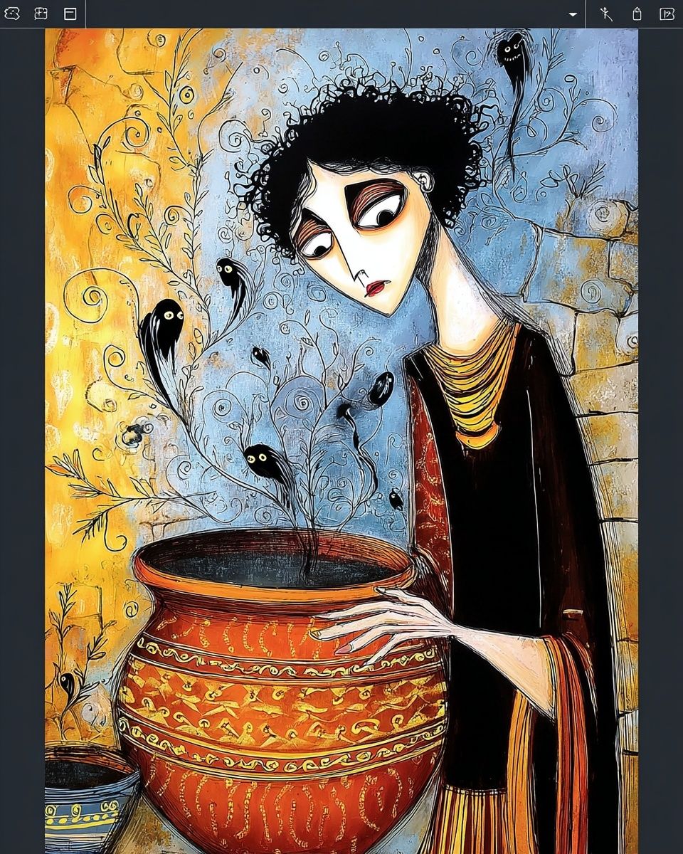 Woman with Pot — Illustration Print. poster detail