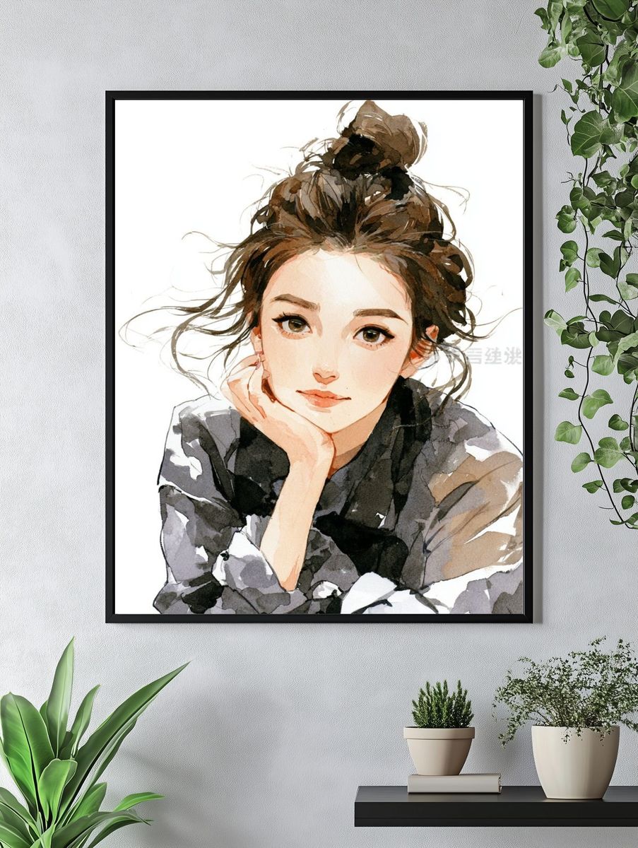 Watercolor Woman Portrait Print. — room view 4