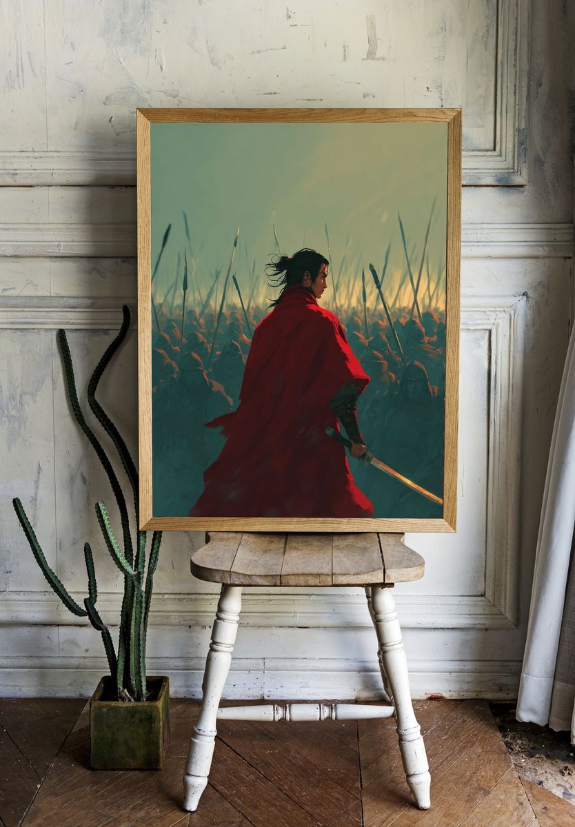 Warrior in Red Cloak — Digital Art Print room preview