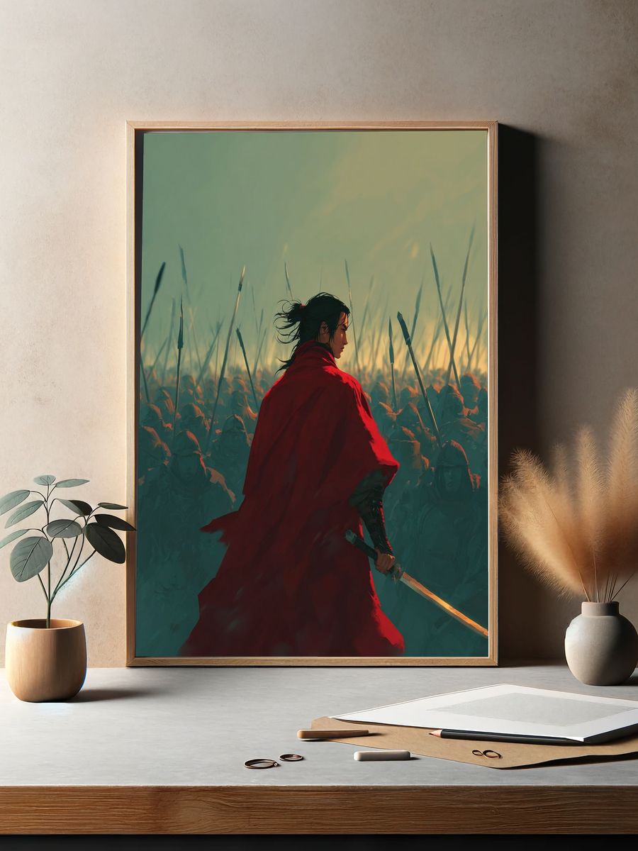 Warrior in Red Cloak — Digital Art Print. — room view 2