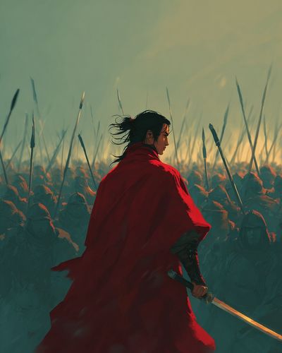 Warrior in Red Cloak — Digital Art Print. poster