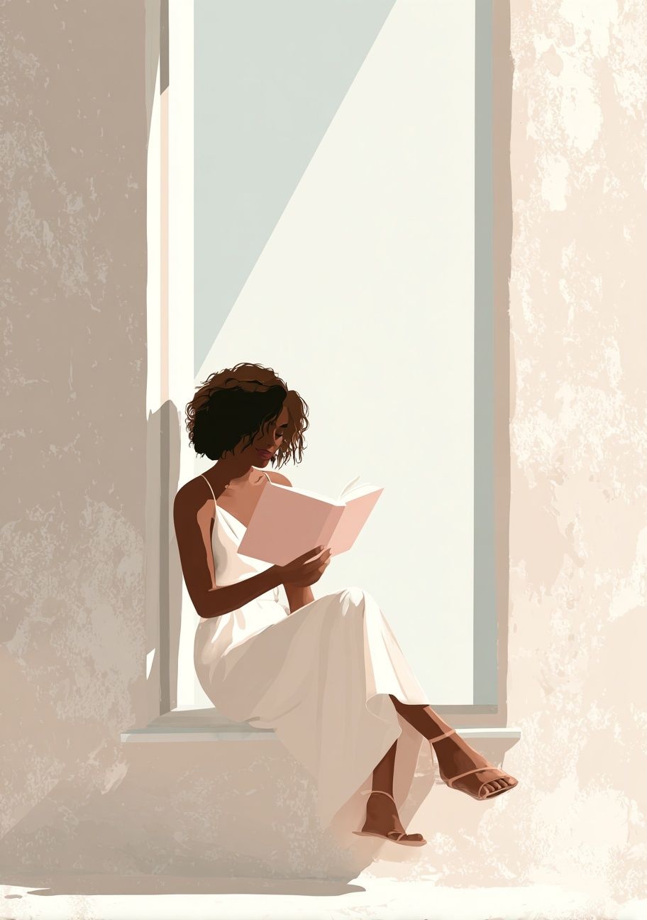 Woman Reading in Sunlight — Illustration Print.